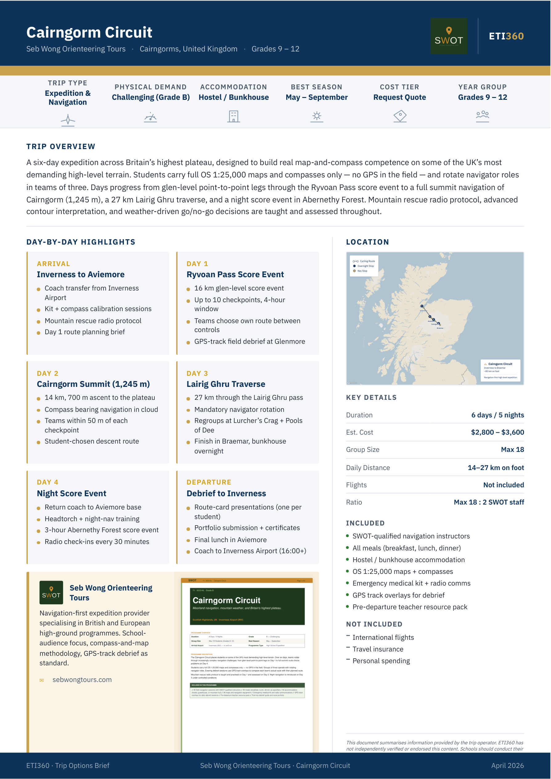 Trip Options Brief — sample first page